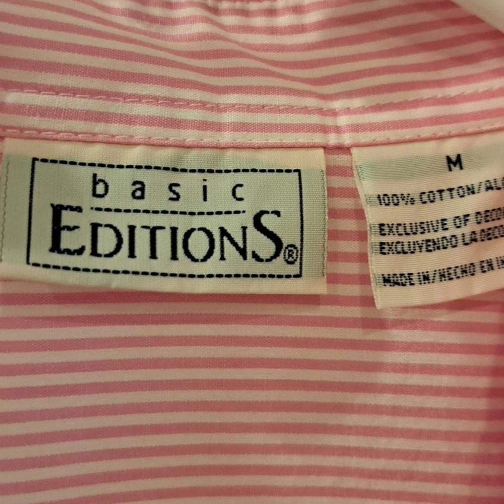 Basic Editions Floral Embroidered Button Down Shirt Pink Striped size M - Picture 13 of 16